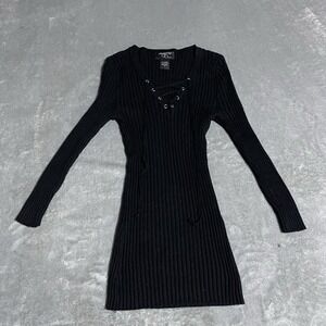Vintage Y2K Hooked Up Sweater Womens Small Lace‎ Up Ribbed Stretch Fitted Goth